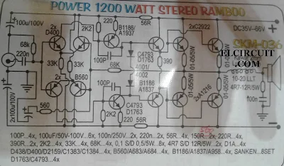 Schematic diagram 1200W Power Amplifier Circuit and component list