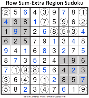 Answer of Row Sum-Extra Region Sudoku Puzzle (Daily Sudoku League #223)