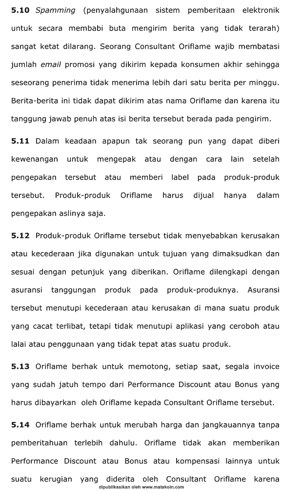 Perubahan Harga dalam Oriflame spamming-oriflame