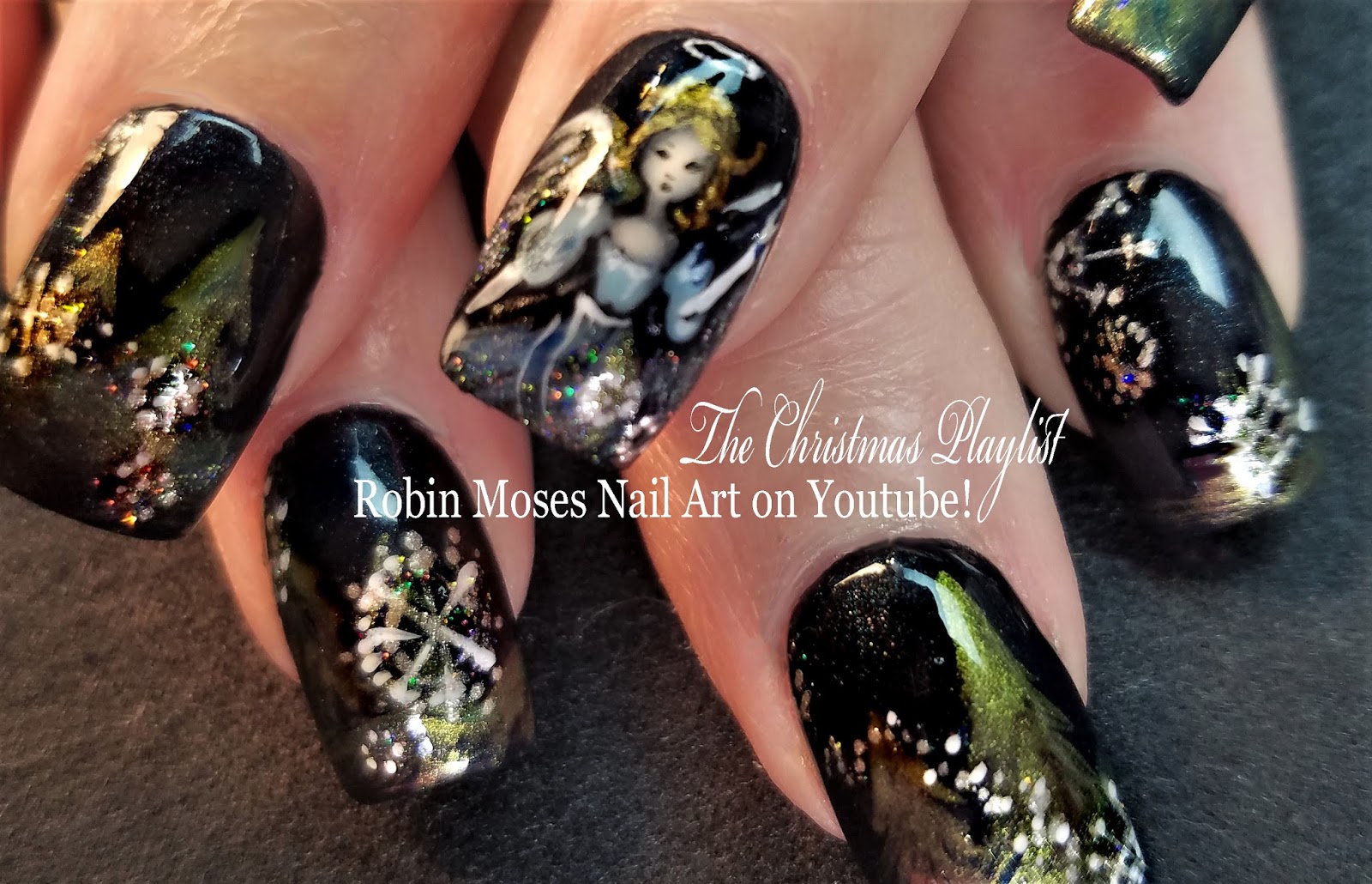 Nail Art by Robin Moses Old Fashioned Christmas Angel Nails with White