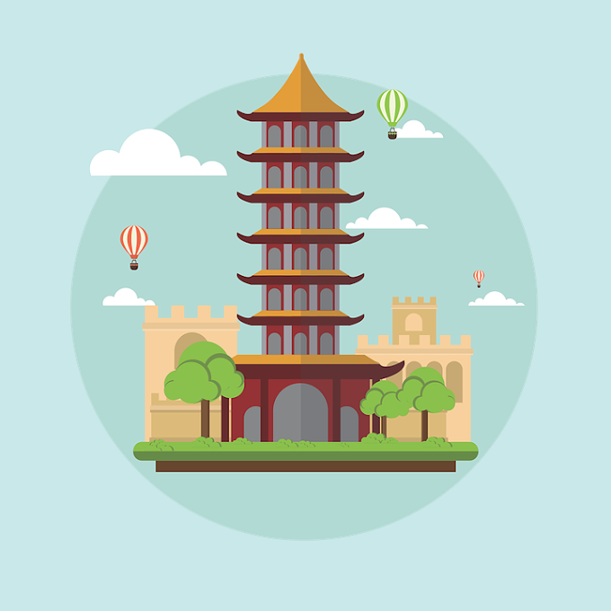 Cartoon China Landscape with building free vector