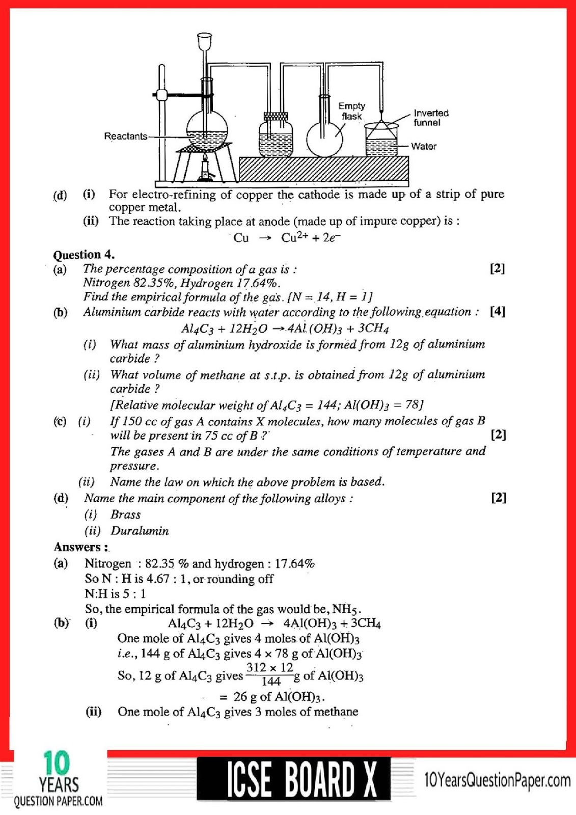 2018 Chemsitry Class 10 ICSE board Question Paper ICSE Chemistry Solved Question Paper 2018