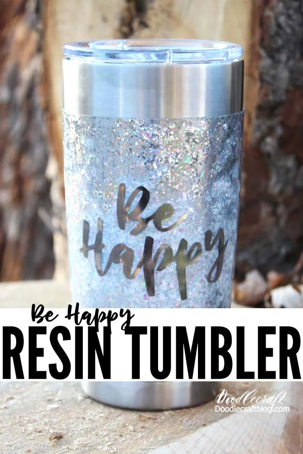 Silver glitter tumbler coated in high gloss resin with metallic vinyl adhesive foil, great for handmade gifts or to sell.