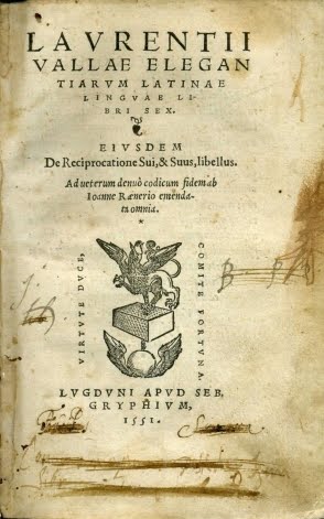 1551 ELEGANTIARUM LATINAE LINGUAE LIBRI SEX LAURENTI  VALLAE