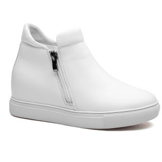 White Women Casual Elevator Shoes Slip-On Hidden High Heel Shoes 7CM/2.76 Inches