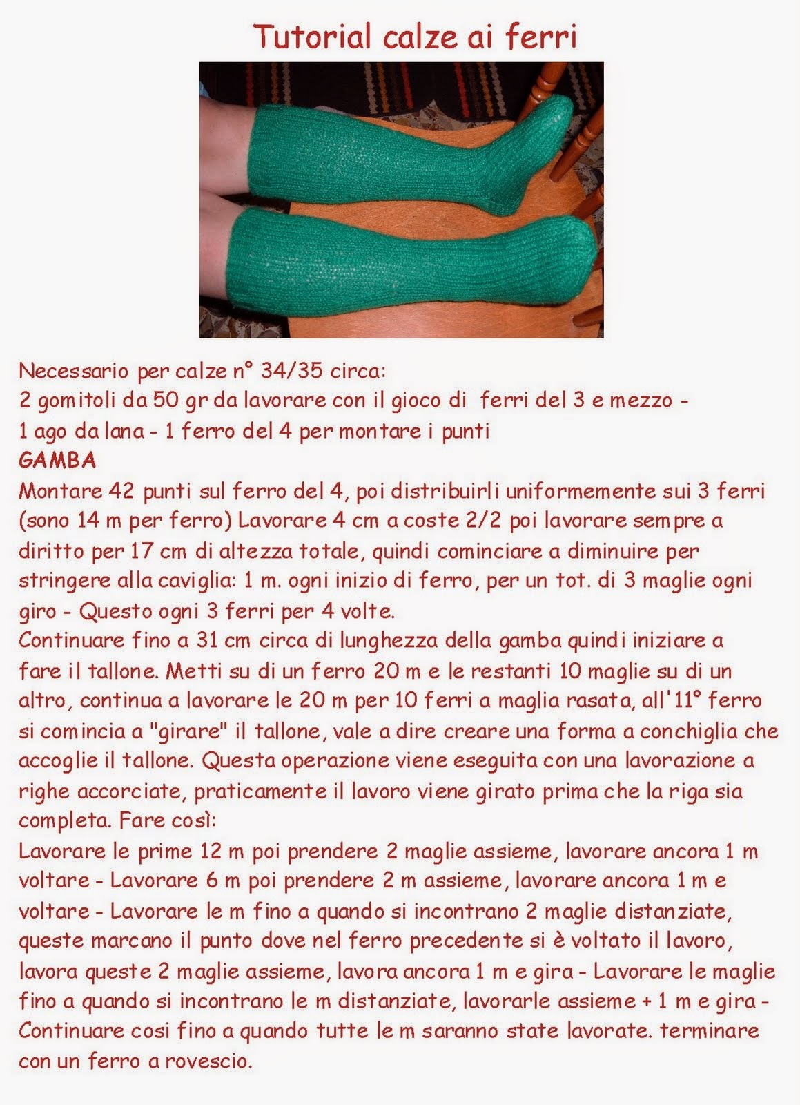 Spiegazioni Calze Ai Ferri In Italiano