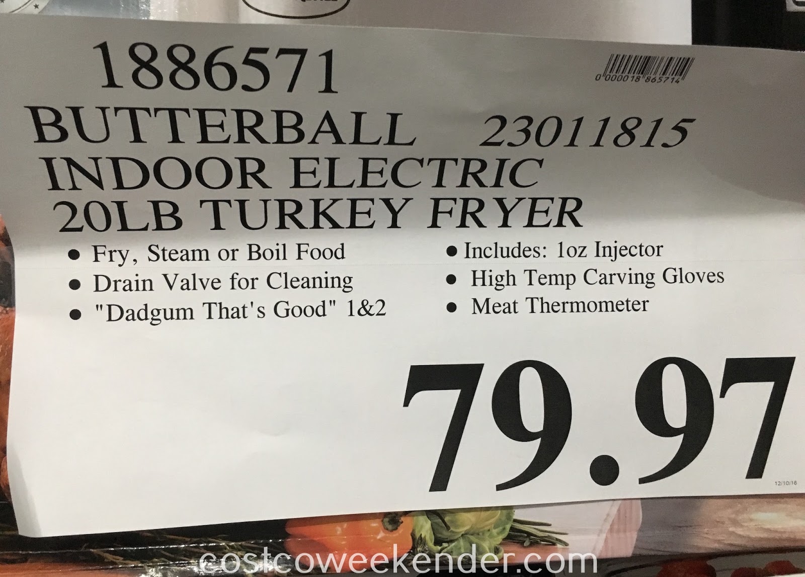 Butterball 23011815 Indoor Electric Turkey Fryer XL Costco Weekender