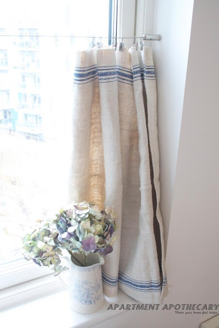 Grain sack curtains