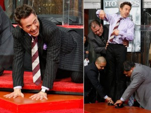 Robert Downey Jr. deixou suas mãos e pés na calçada da Fama