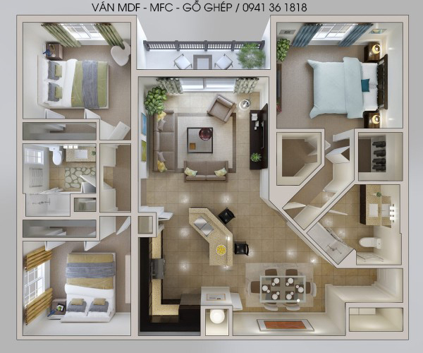 mẫu thiết kế căn hộ 3pn