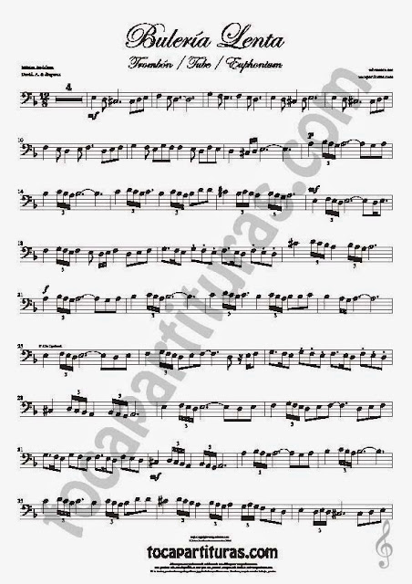 1  Bulería Lenta Partitura de Trombón, Tuba Elicón y Bombardino Sheet Music for Trombone, Tube, Euphonium Music Scores Flamenco 