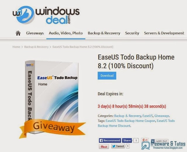 Offre promotionnelle : EaseUS Todo Backup Home 8.2 gratuit pendant 3 jours !