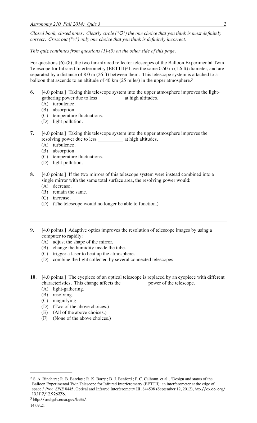 Pdog's blog boring but important Astronomy quiz archive telescopes