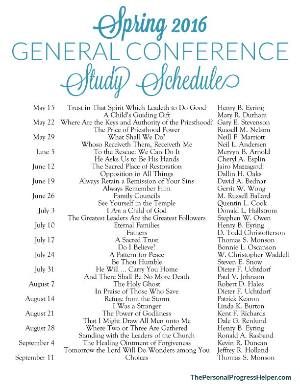 Get the most out of General Conference with this Study Schedule for Spring 2016! Get the most out of General Conference with this Study Schedule for Spring 2016!