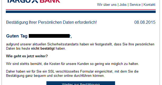 Phishing Mail Alerts Targobank Wichtige Informationen Zu Ihrem