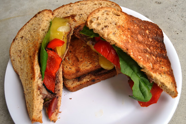 Grilled Vegetable Sandwich with Black Bean Hummus