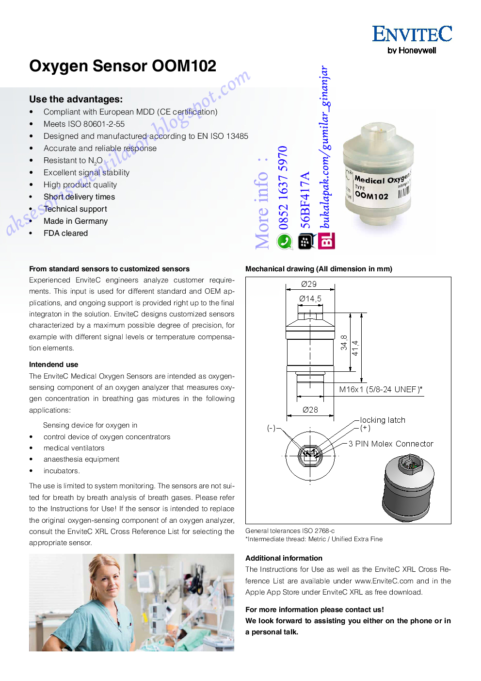 OOM 102- Oxygen Sensor Ventilator - Aksesoris Ventilator dan Anasthesi