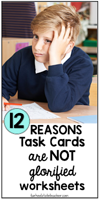 Task cards are an engaging, fun classroom activity and allow for easy differentiation, even in whole group instruction. Find out why I think they are awesome for whole group math instruction and differentiation. 3rd, 4th, 5th and 6th grade math teachers, you won't want to miss this post! Know the reasons why task cards ARE NOT just glorified worksheets! Task cards are an engaging, fun classroom activity and allow for easy differentiation, even in whole group instruction. Find out why I think they are awesome for whole group math instruction and differentiation. 3rd, 4th, 5th and 6th grade math teachers, you won't want to miss this post! Know the reasons why task cards ARE NOT just glorified worksheets!