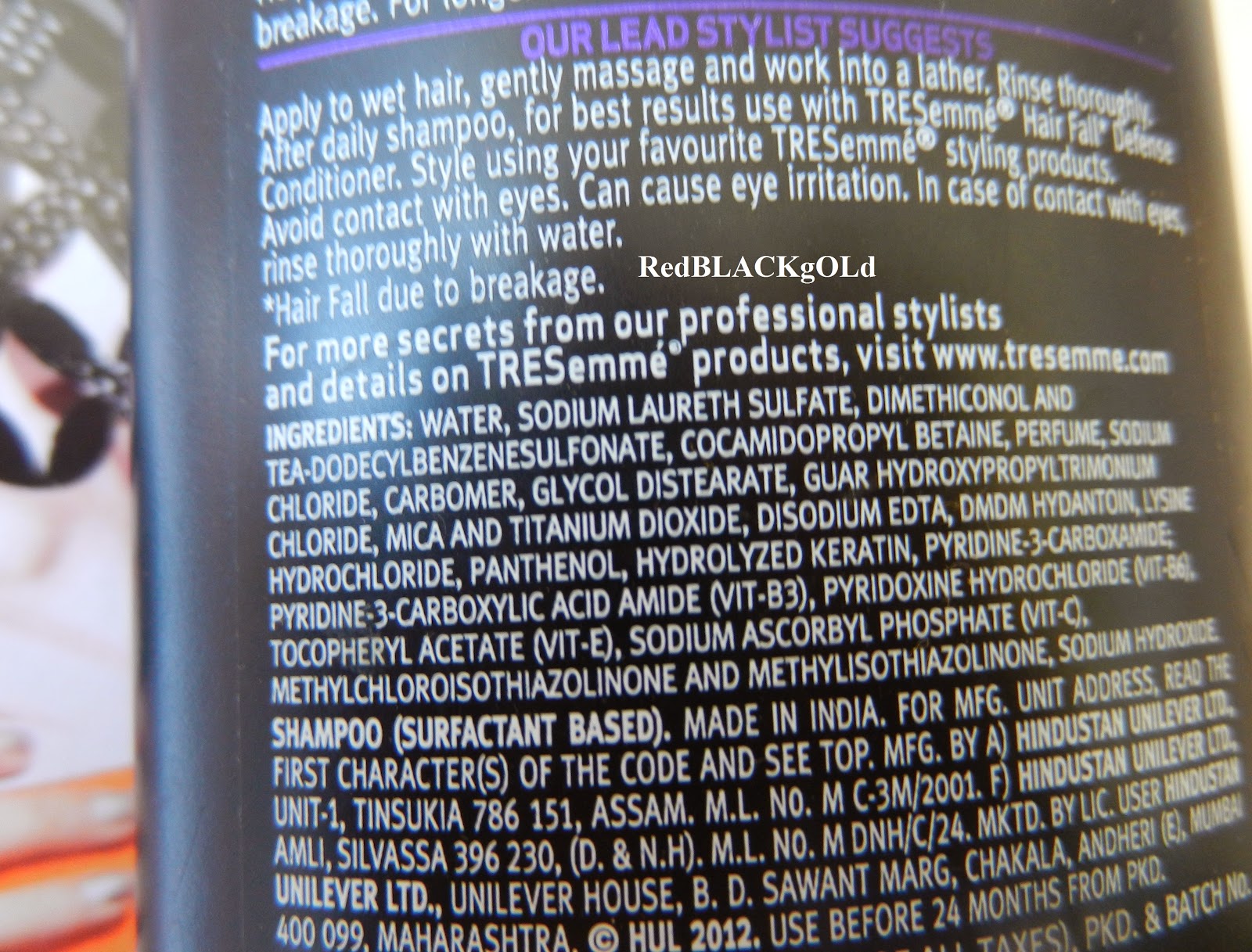 RedBLACKgOLd TRESemme Hair fall Defense shampoo Review