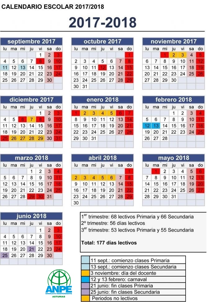 Calendario Escolar 2017-2018 Aturias