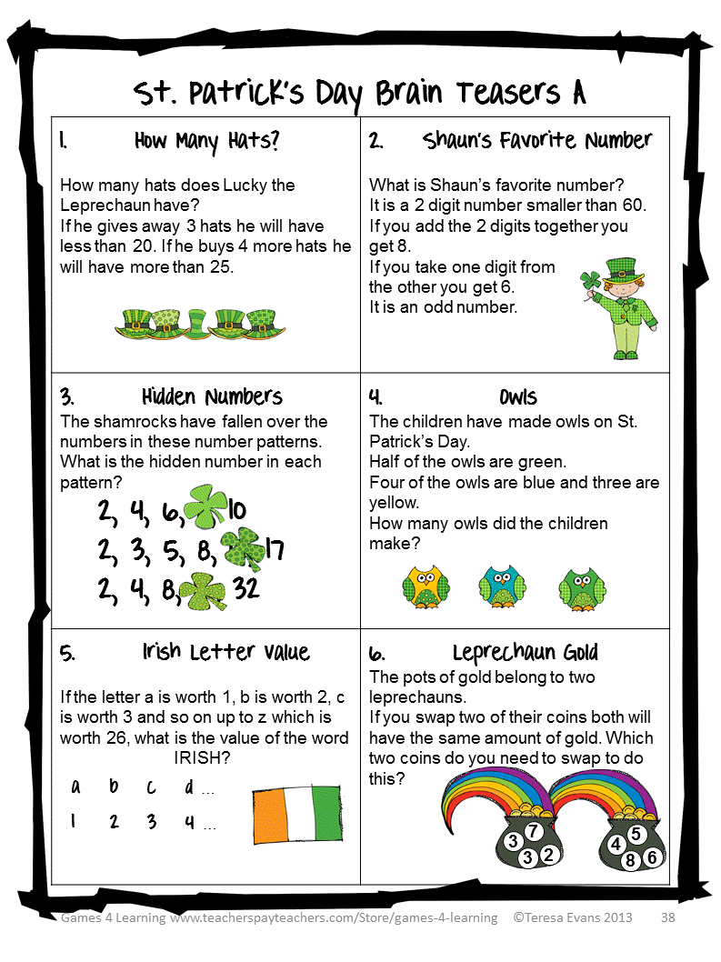 games educational: St. Patrick's Day Math FREEBIES