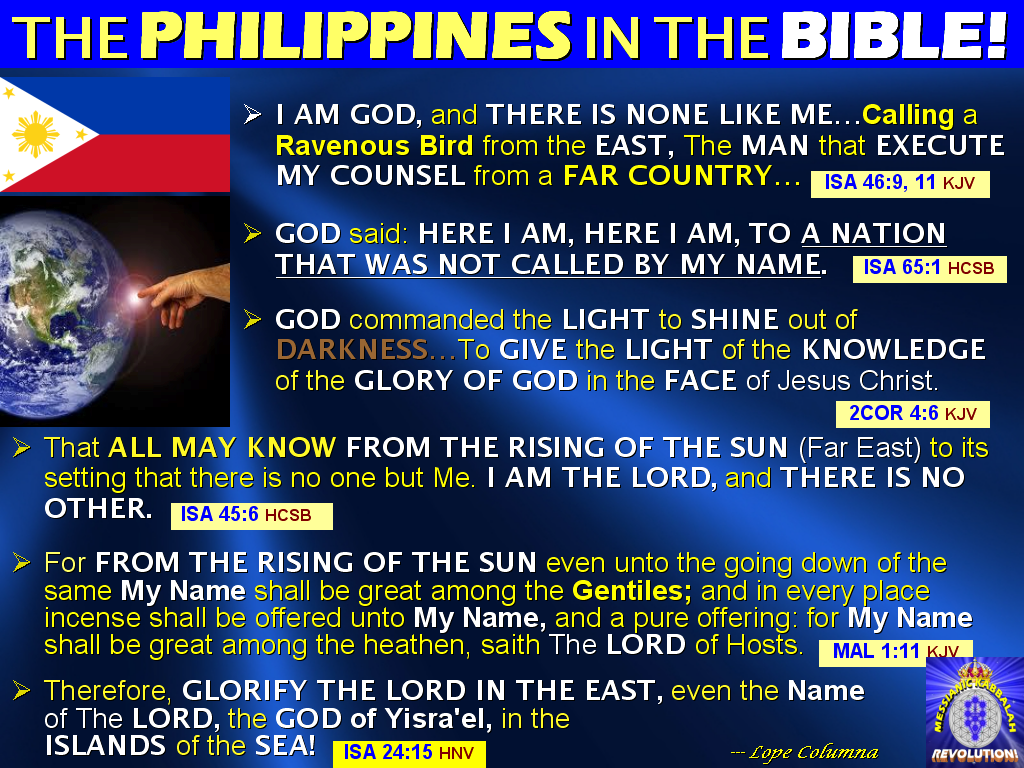 COLUMNA MESSIANIC RESEARCH CENTER The BIBLICAL & SCIENTIFIC PROOFS THAT THE PHILIPPINES IS THE