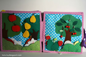 Quiet book for Caitlyn, busy book, gift for children, fruits garden, felt apples, pears, strawberres and cherry, развивающая книжка, фруктовый сад, яблоки груши клубника и вишня