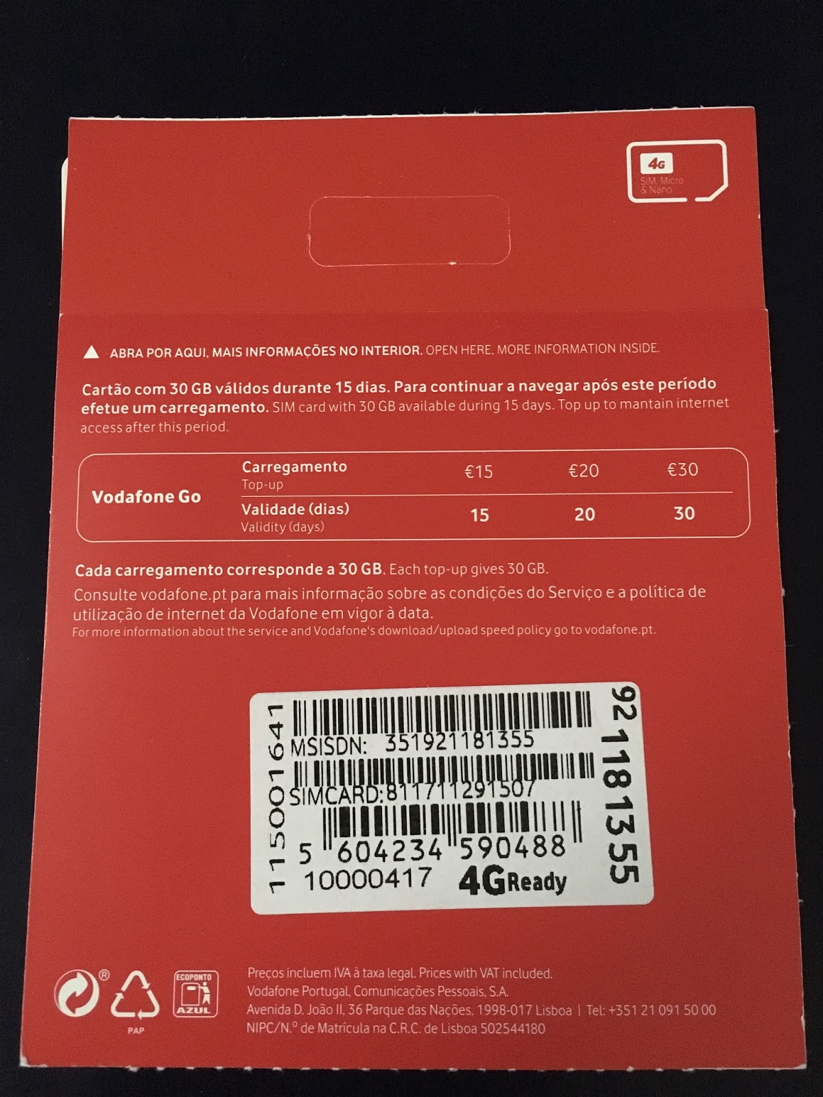 Chip Vodafone em Portugal TripBabyKids