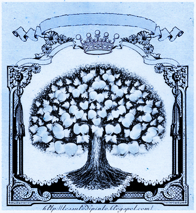 Albero genealogico con cornice grafica e cartiglio, colore blu
