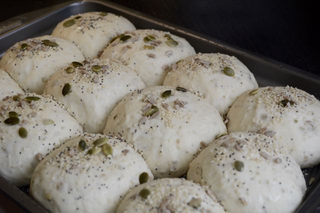 Bread rolls after proving