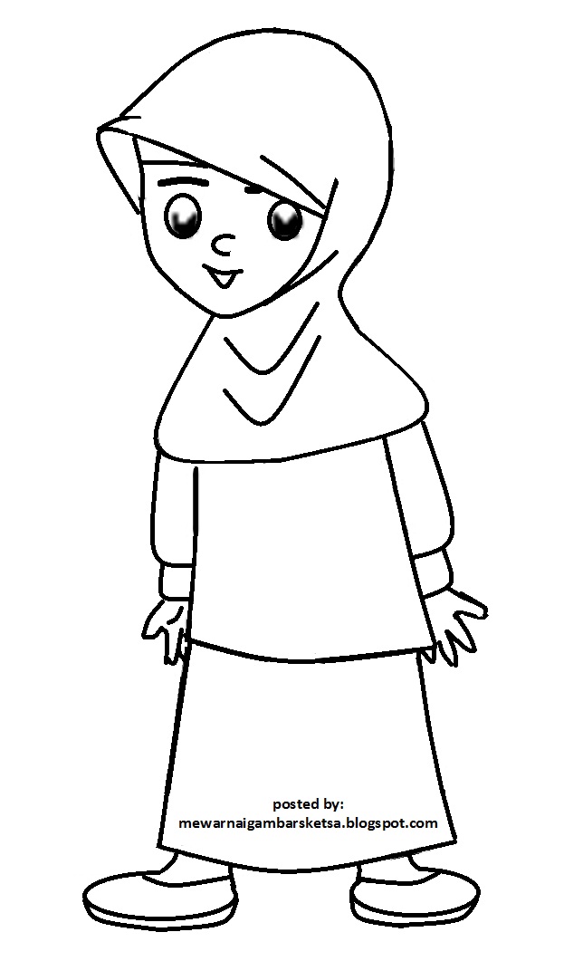 Mewarnai Gambar Kartun Anak Sekolah Muslim Muslimah Download