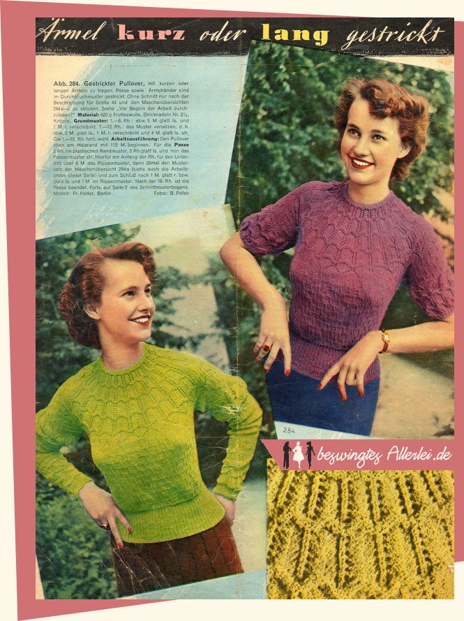 Pullover, 1950, Stricken, Anleitung, kostenlos, Vintage
