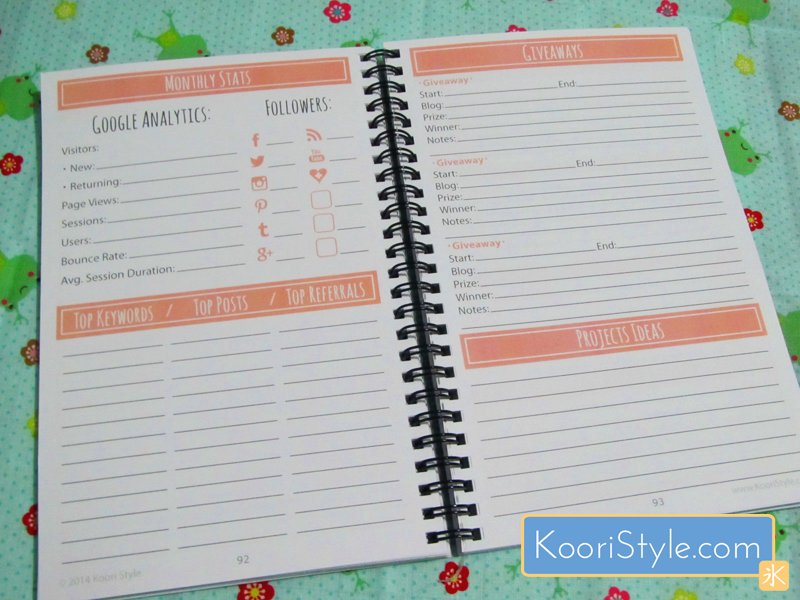 Weekly and Monthly Blog Planner Printable PDF at KooriStyle.com Cute Kawaii Koori Style KooriStyle Weekly Monthly Blog Planner Agenda Organization Printable PDF Blogging