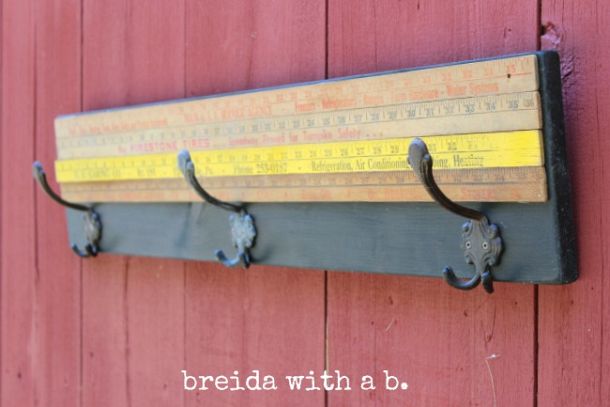 Yardstick coat rack by breida with a b, featured on Funky Junk Interiors