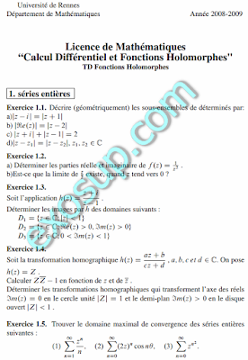 exercices analyse complexe Licence de Mathématiques UR1