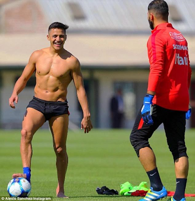 2 Arsenal's Alexis Sanchez strips down to his shorts as he forgets 'Arsenal madness' to train with Chile