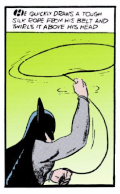 Detective Comics (1937) #28 Page 2 Panel 8: Batman's utility belt saves the day. Detective Comics (1937) #28 Page 2 Panel 8: Batman's utility belt saves the day.