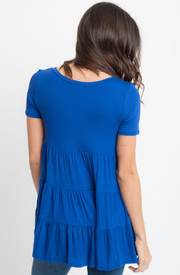 Buy now Roayl blue Short Sleeve Ruffled Tiered Tunic Online $10 -@caralase.com