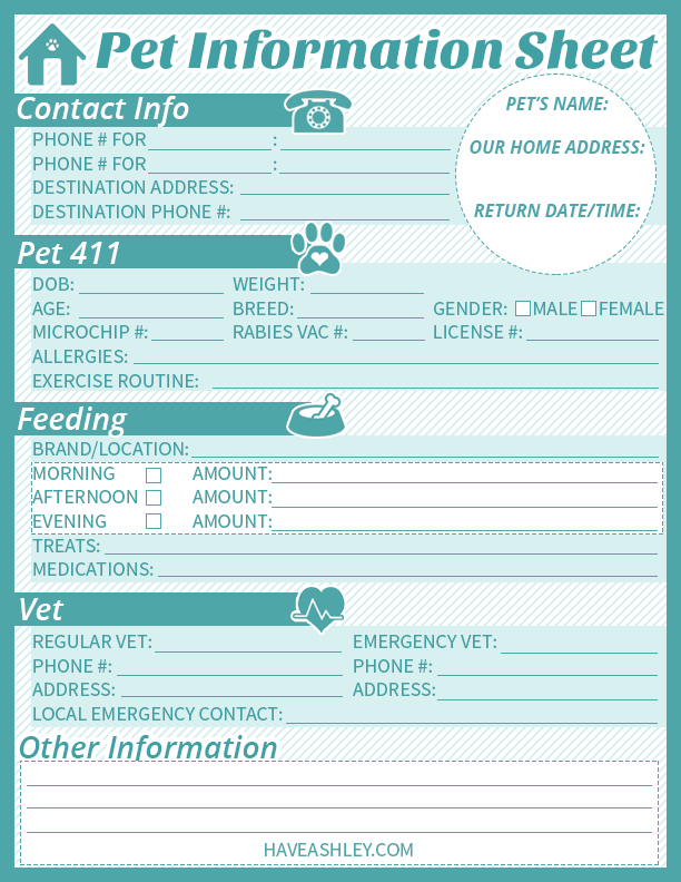 Pet Sitter Info Sheet | Travel Tip