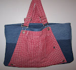 Red Checkered Denim Blue Jeans Bib Overall Tote Bag