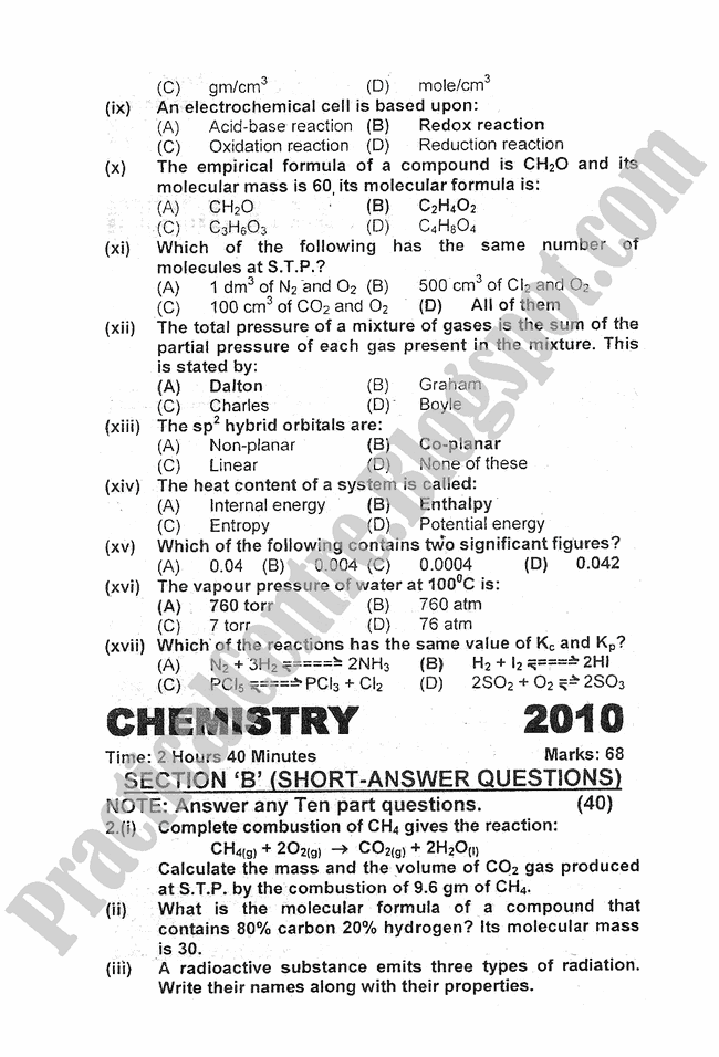 chemistry-2010-five-year-paper-class-XI