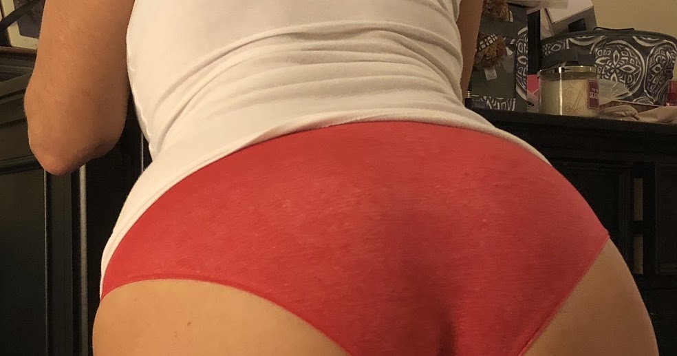 Wife in red satin fullback panties.