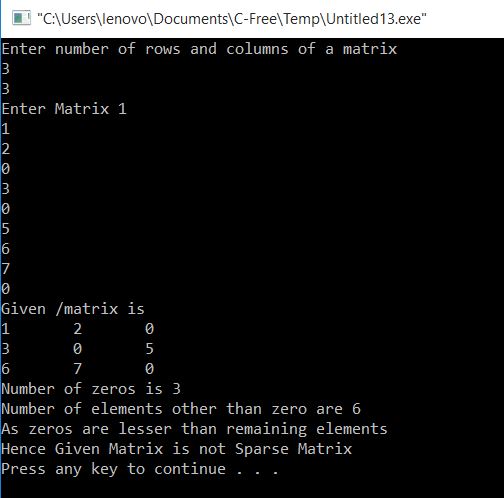 To find whether given matrix is Sparse Matrix or not