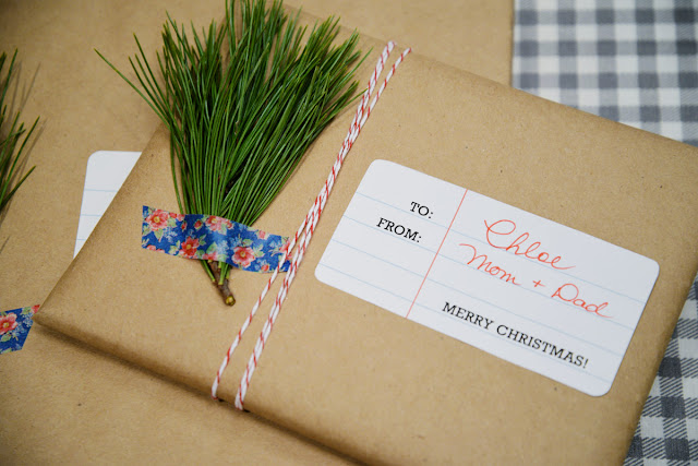 kraft paper package with baker's twine and greenery sprig washi tape | Ramblingrenovators.ca