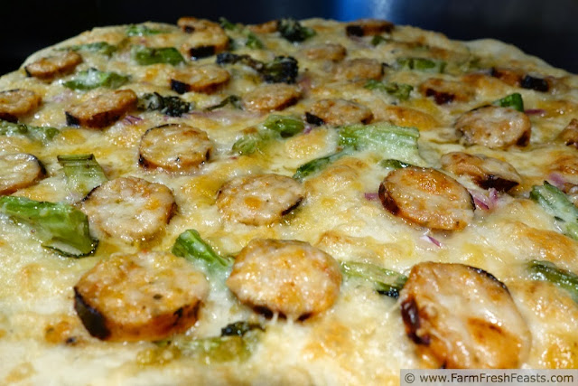 Chicken Sausage and Broccoli on Fennel Pizza Dough | Farm Fresh Feasts