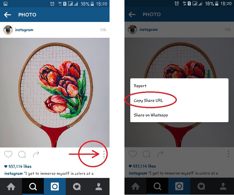 Copy share URL Instagram