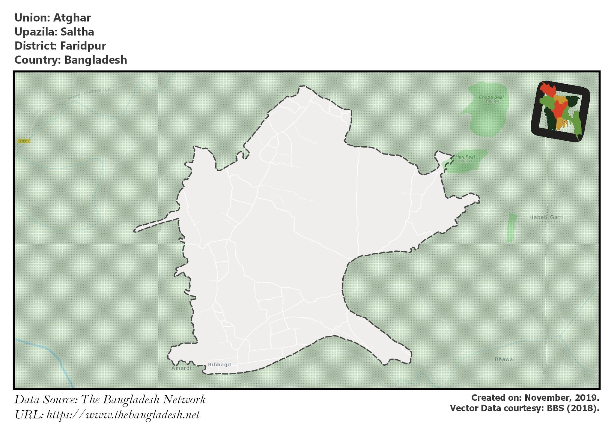 Map of Atghar of Faridpur, Bangladesh.