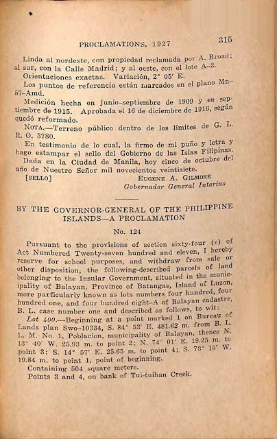 Proclamation No. 124 s. of 1927, English version.