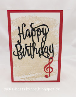 Geburtstagskarte mit happy birthday thinlit für big shot von stampin up und stanzen musikinstrumente note von demonstratorin in coburg Geburtstagskarte mit happy birthday thinlit für big shot von stampin up und stanzen musikinstrumente note von demonstratorin in coburg