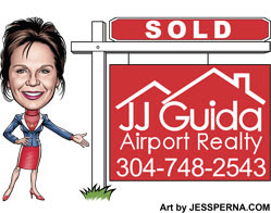 Agent next to sold sign caricature